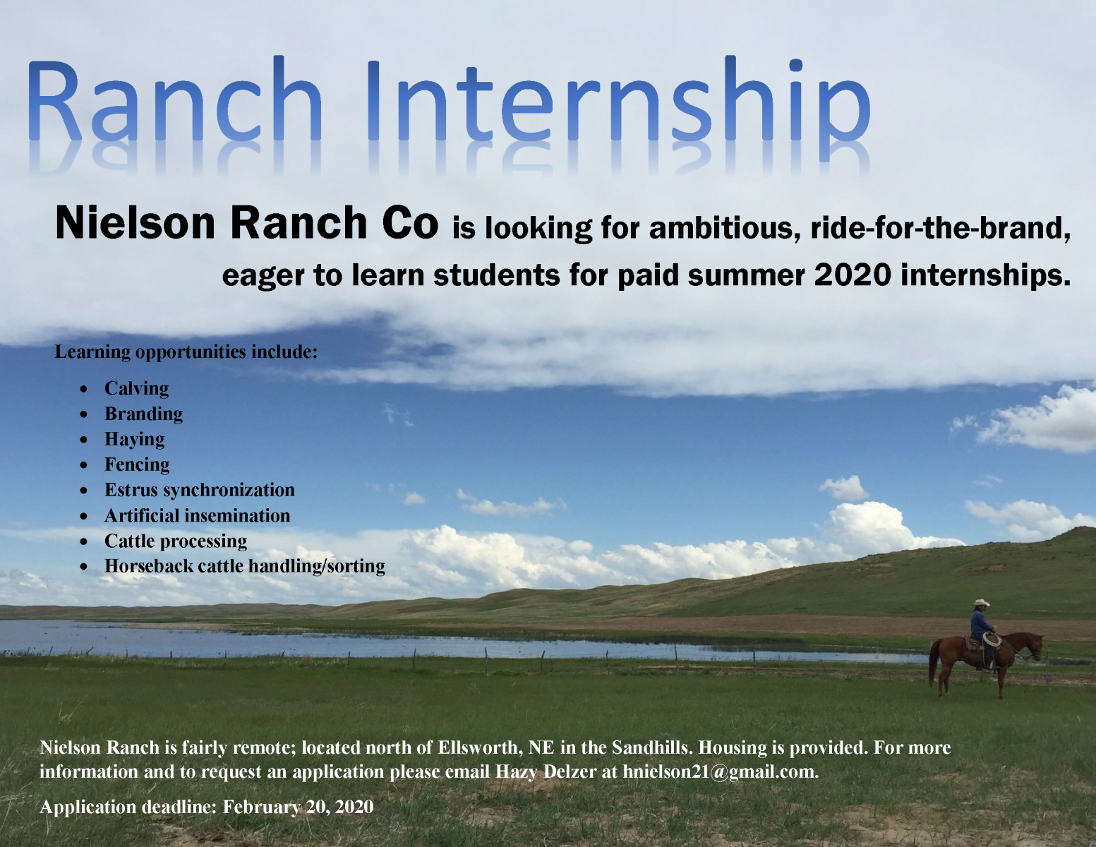 Ranch Internship Nebraska College of Technical Agriculture in Curtis